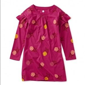 Tea Collection magenta and yellow floral cotton Printed Ruffle Sleeve Dress
